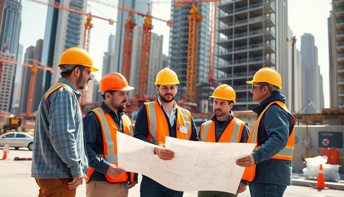 New York General Contractor collaborating on-site with expert team at a construction project.