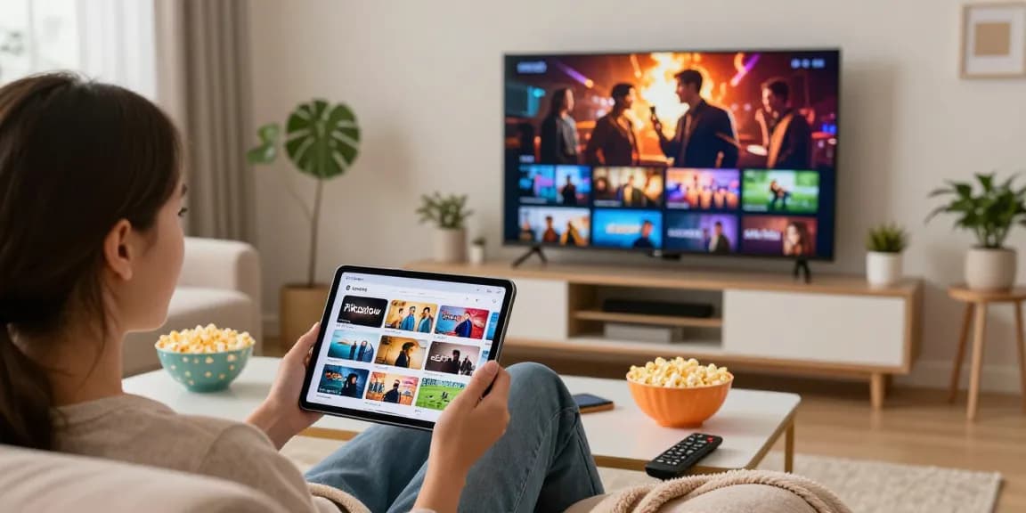 Pikashow streaming app in use on tablet during a cozy movie night at home