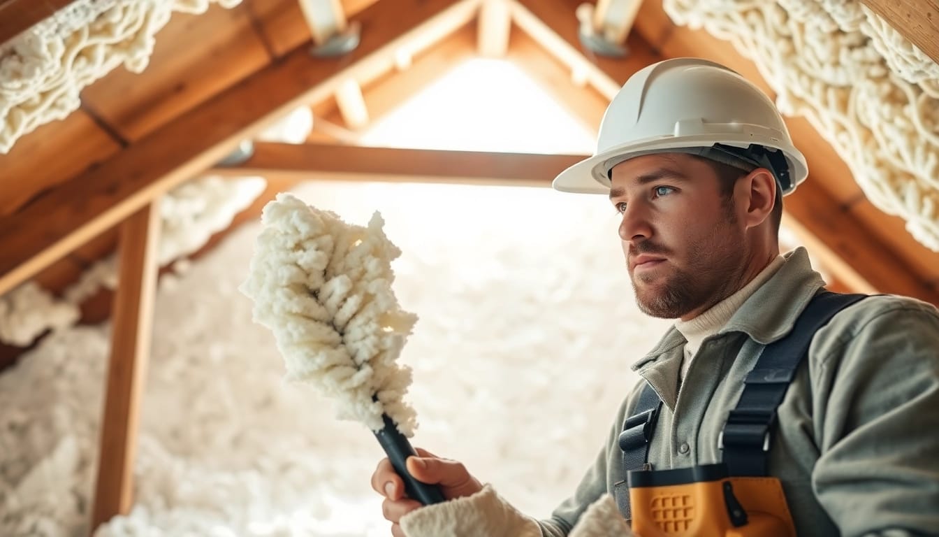 Contractor performing spray foam loft removal with precision in an attic.