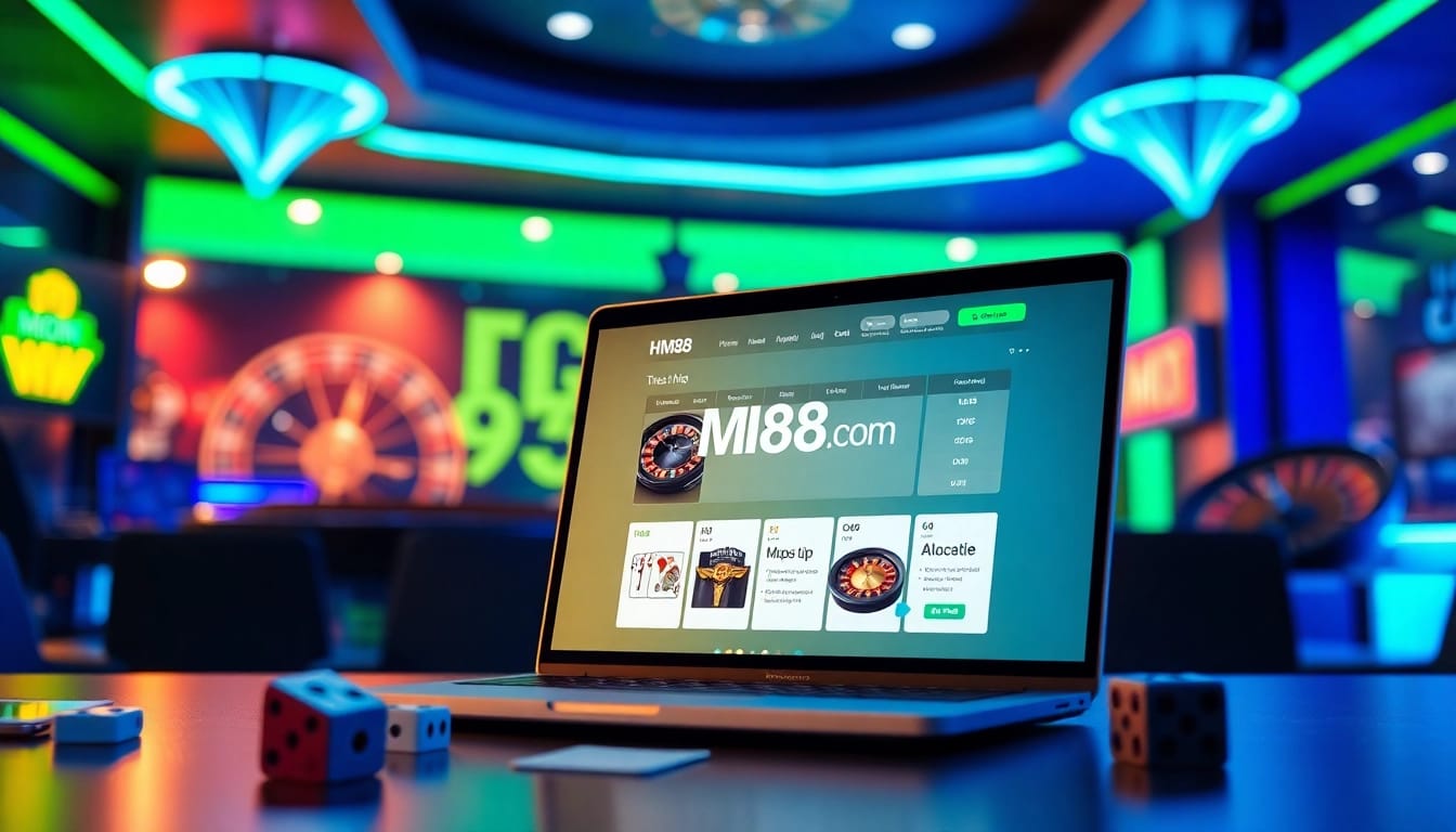 Experience the excitement of HM88.com with a modern online gambling platform featuring vibrant casino elements.