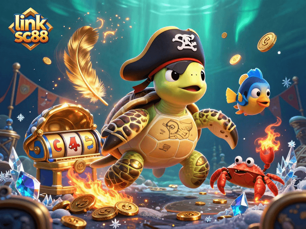 Engage with the vibrant scene featuring "link sc88", showcasing dynamic casino excitement under the sea.