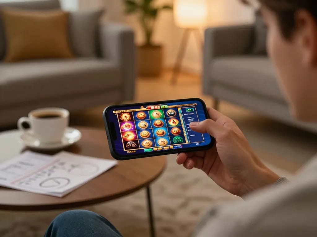 Engaging with B52club on a smartphone, showcasing vibrant online casino gameplay.