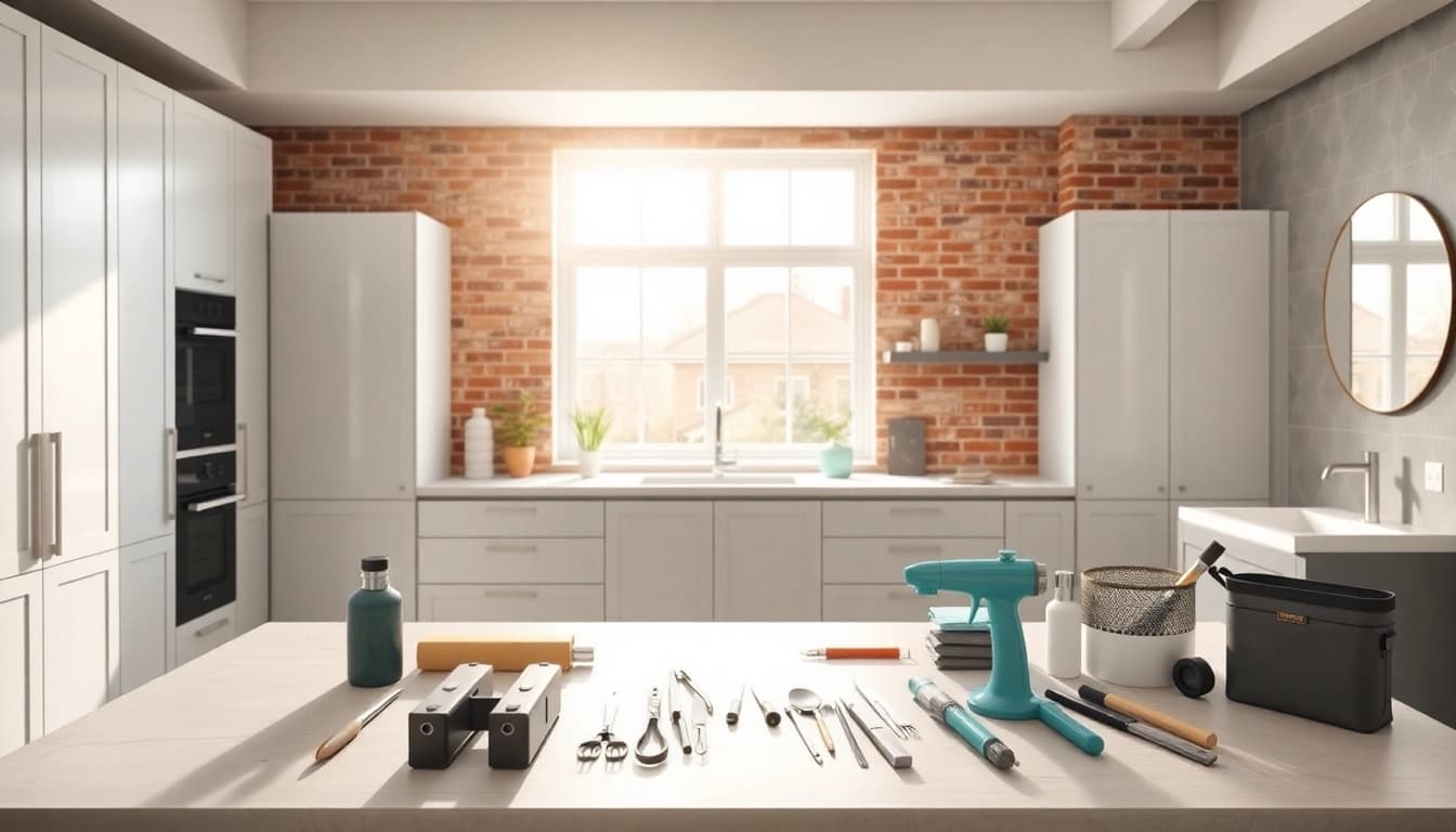 Showcasing a kitchen and bathroom renovation with modern aesthetics and natural lighting.