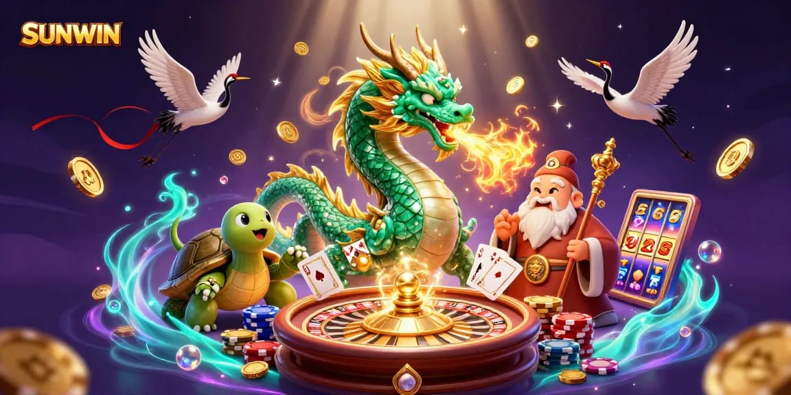 SUNWIN reveals thrilling action of a jade dragon amidst vibrant casino elements