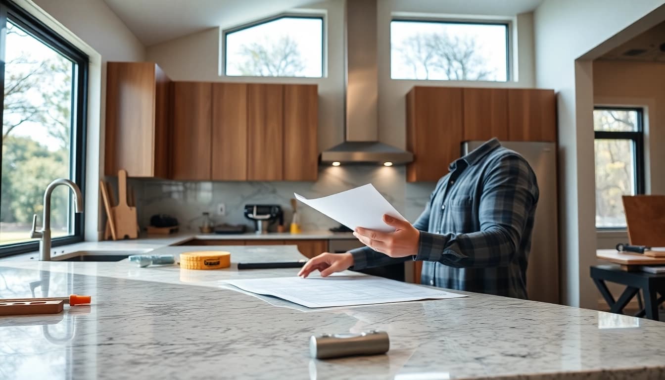Custom home renovation contractor Austin collaborating on a kitchen remodel design.