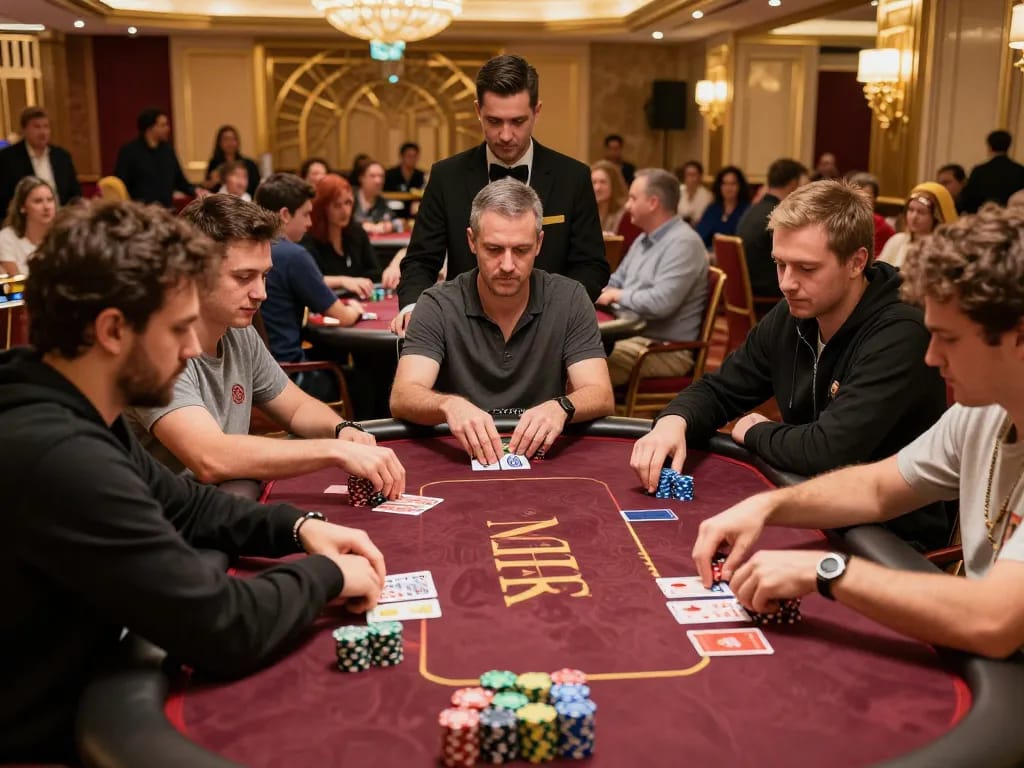 Players engaged in an intense poker game at GG88 casino, showcasing strategy and excitement.