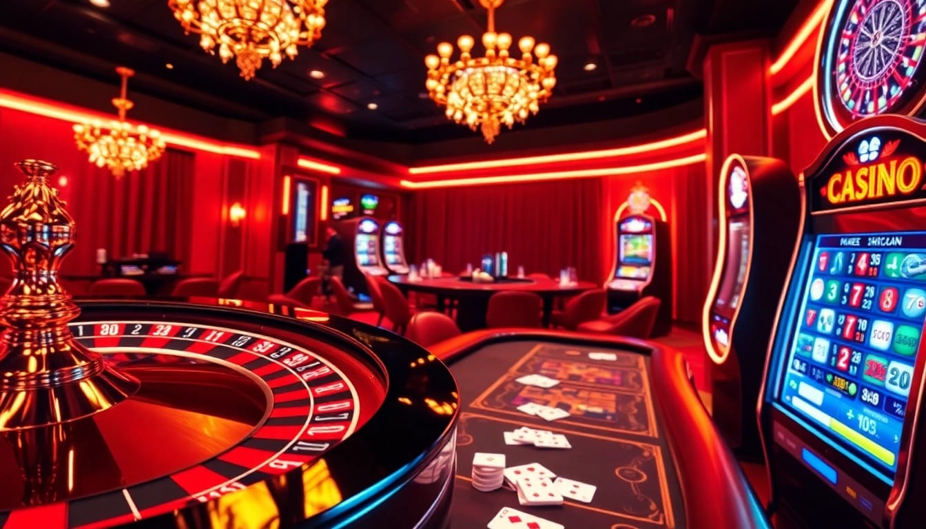 Engaging RR88 casino scene showcasing roulette, poker, and online gaming elements.