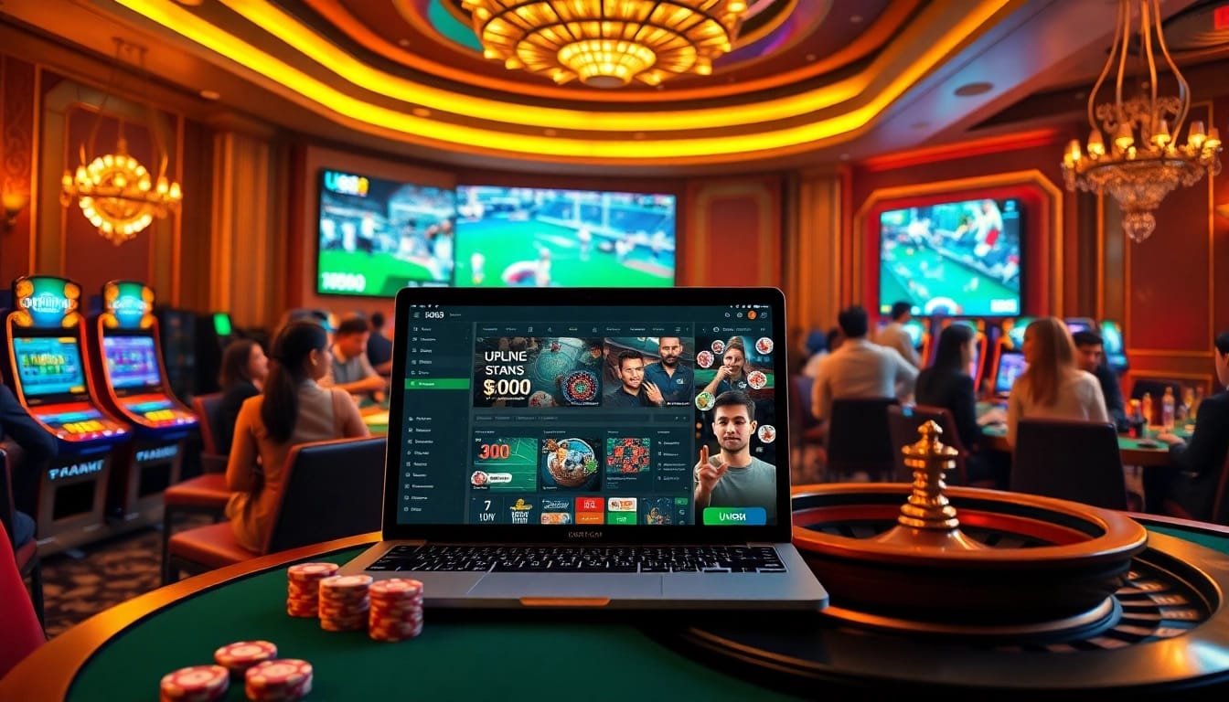 U888 online casino scene with vibrant gambling elements and immersive atmosphere