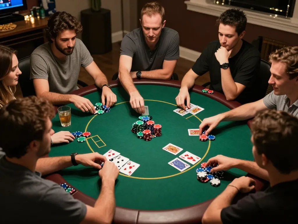 Players enjoying a poker game at home, highlighting icm88 as top choice for online gambling.