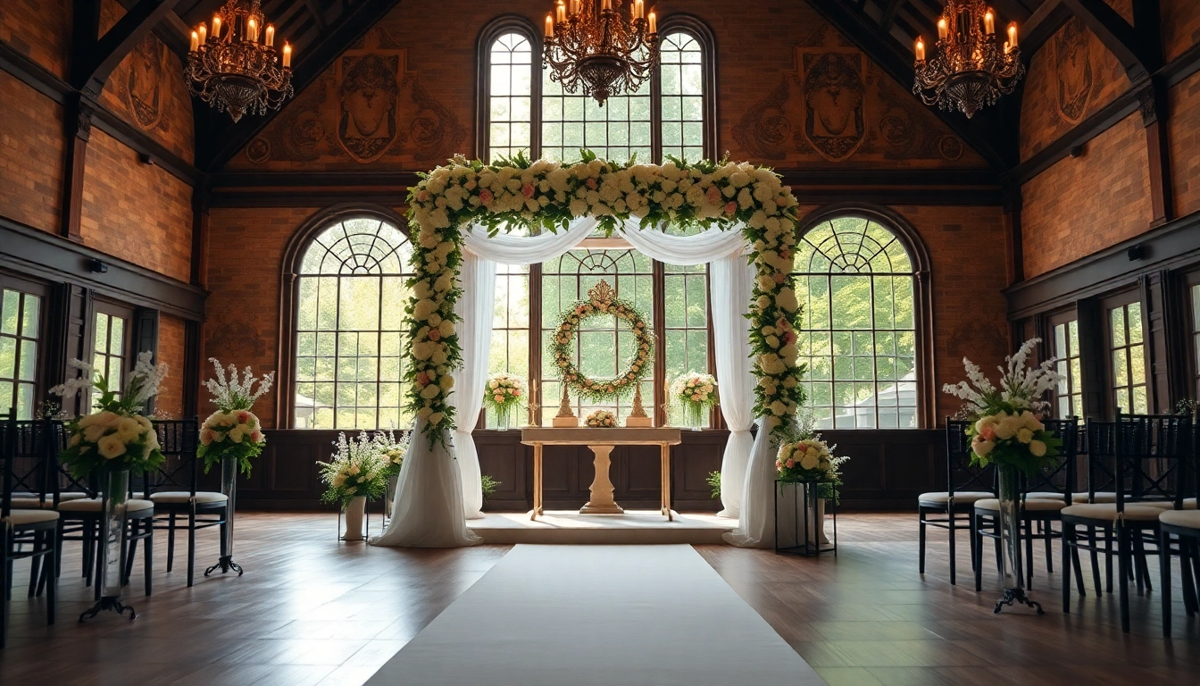 Capture a stunning wedding scene at the Best Wedding Venue Jacksonville with elegant floral decorations.