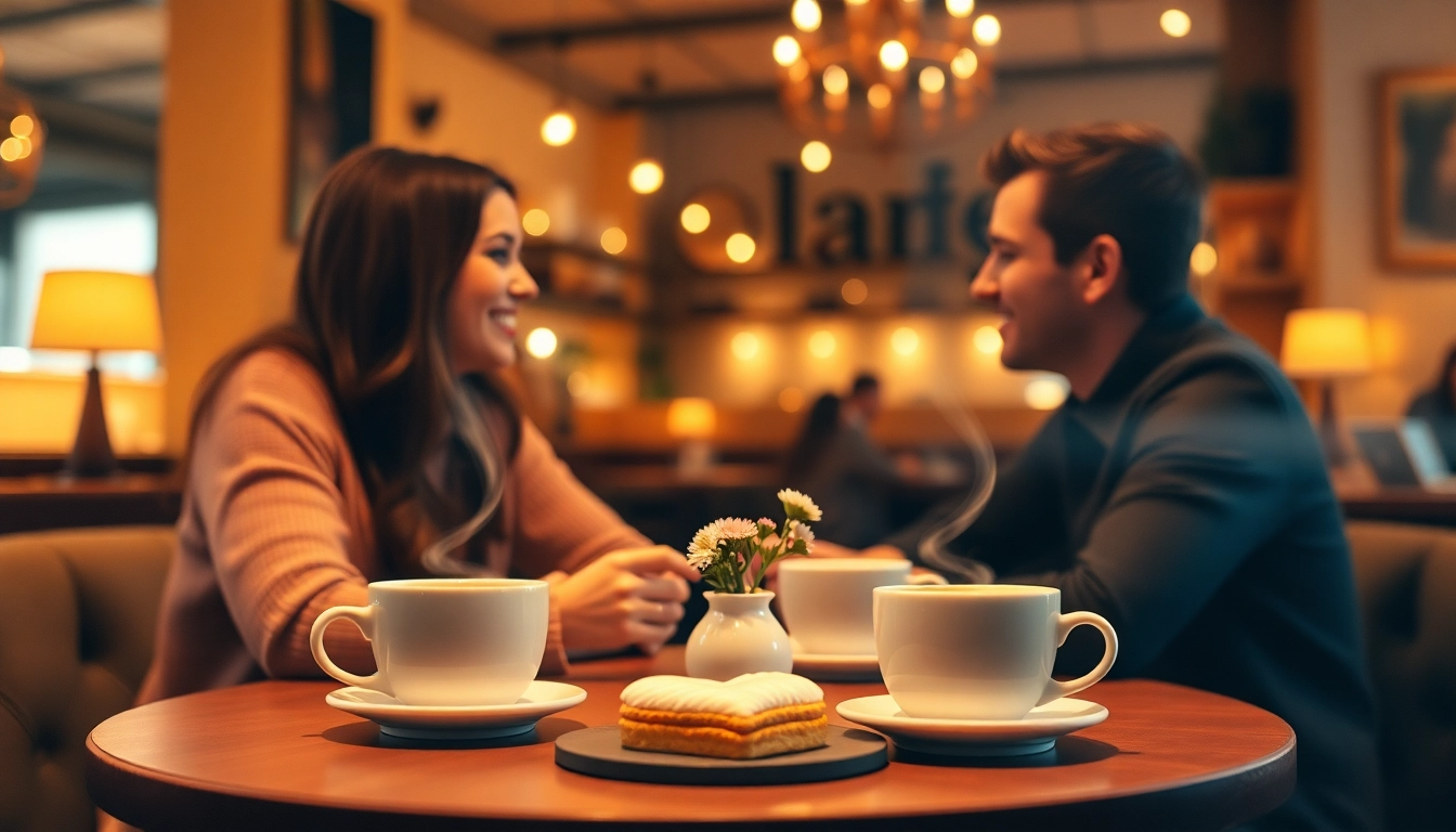Engaging café scene with two people having a crush on each other over coffee.