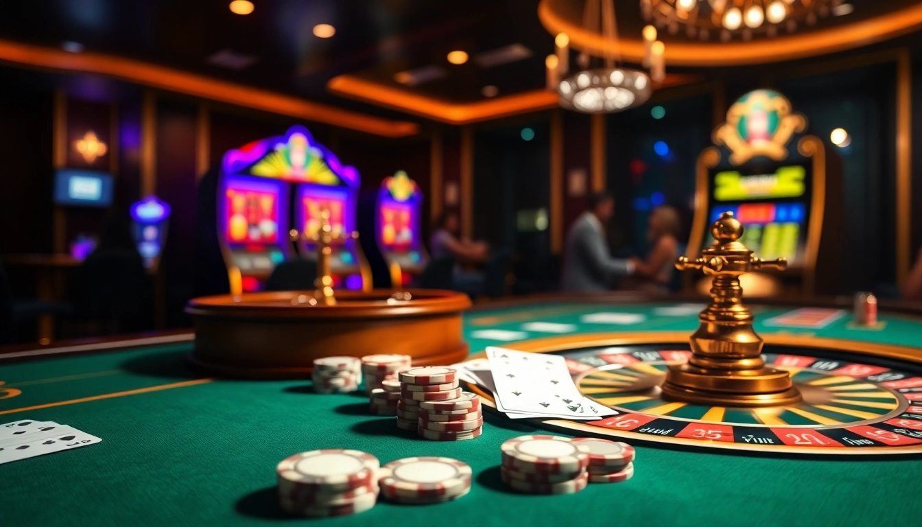 Engaging casino gameplay at thabett.io, showcasing high-stakes poker and vibrant slot machines.