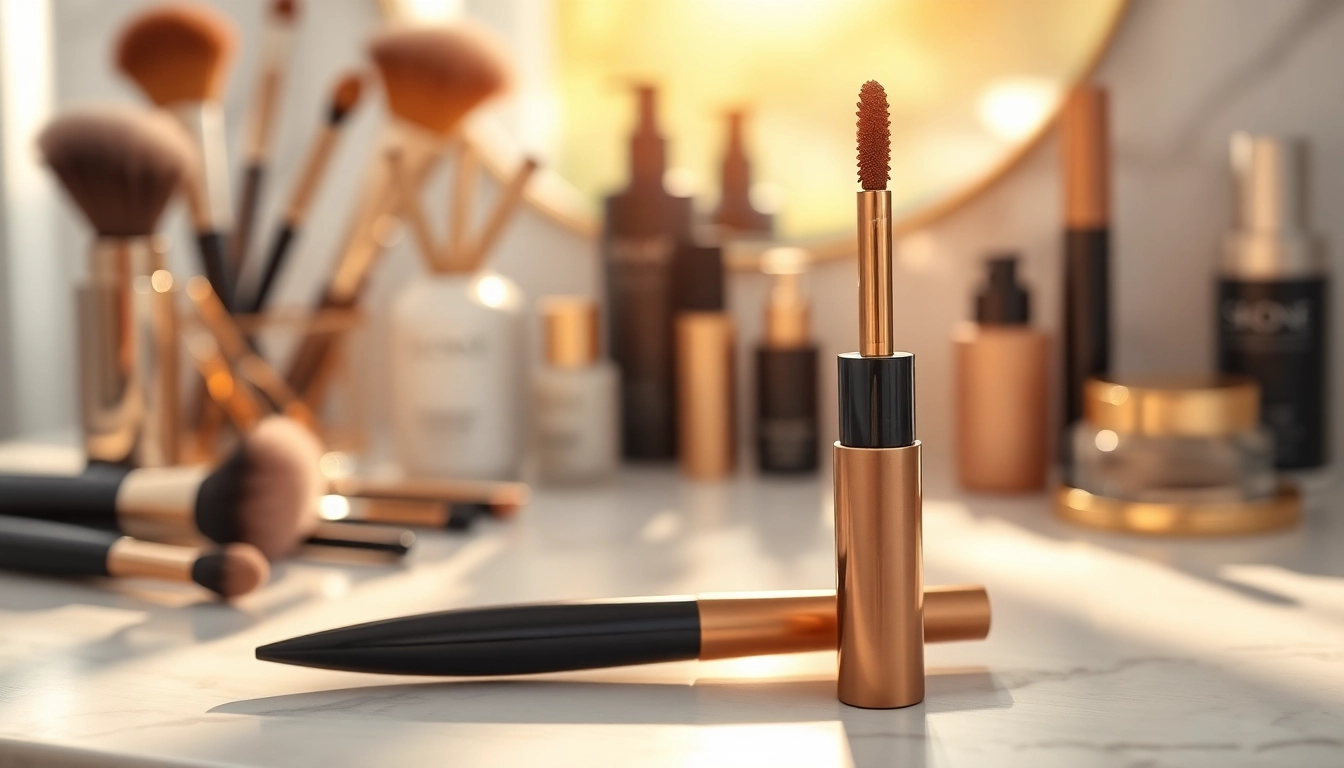 Perfectly styled skone cosmetics brow wand highlights beauty in an artistic setting.