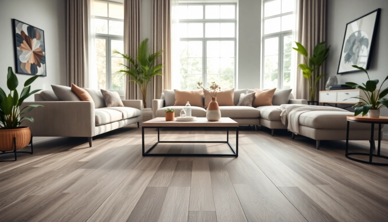 Showcasing vinyl plank flooring in a modern living room with stylish decor.