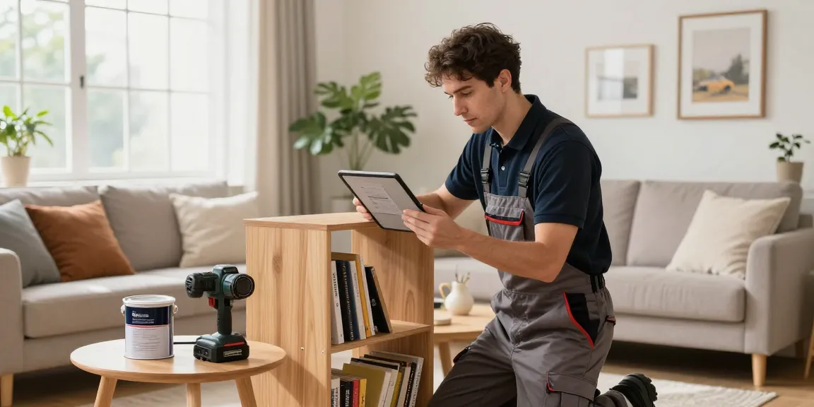 HubPro home services showcasing a skilled handyman enhancing a living room with expert assembly.