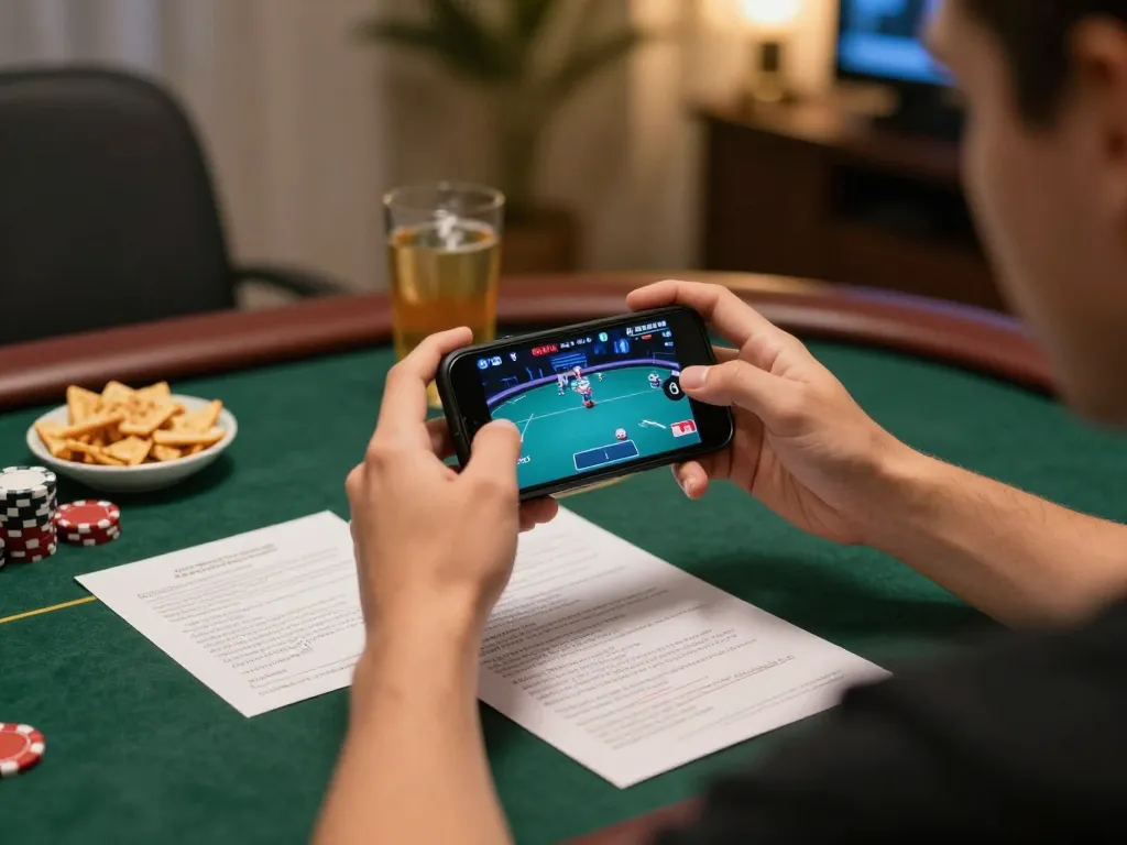 Engaging poker gameplay on mobile at home with fly88, showcasing a strategic environment.