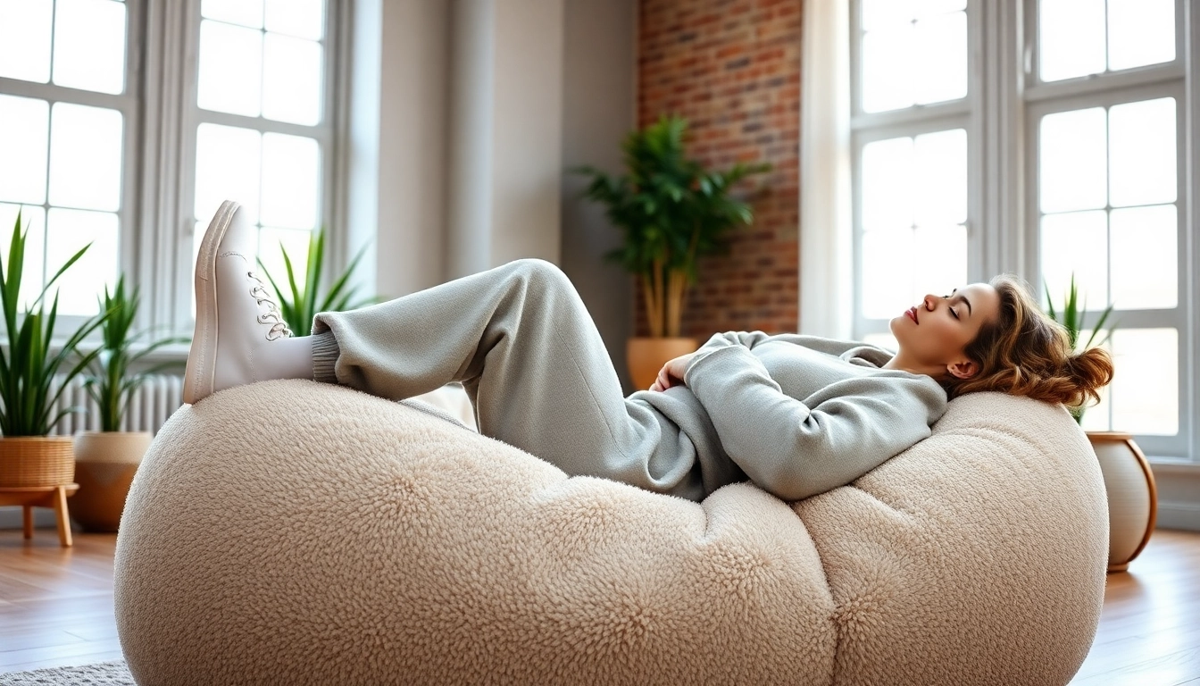 Model showcasing stylish oversized sweatpants in a cozy urban setting, highlighting comfort and fit.