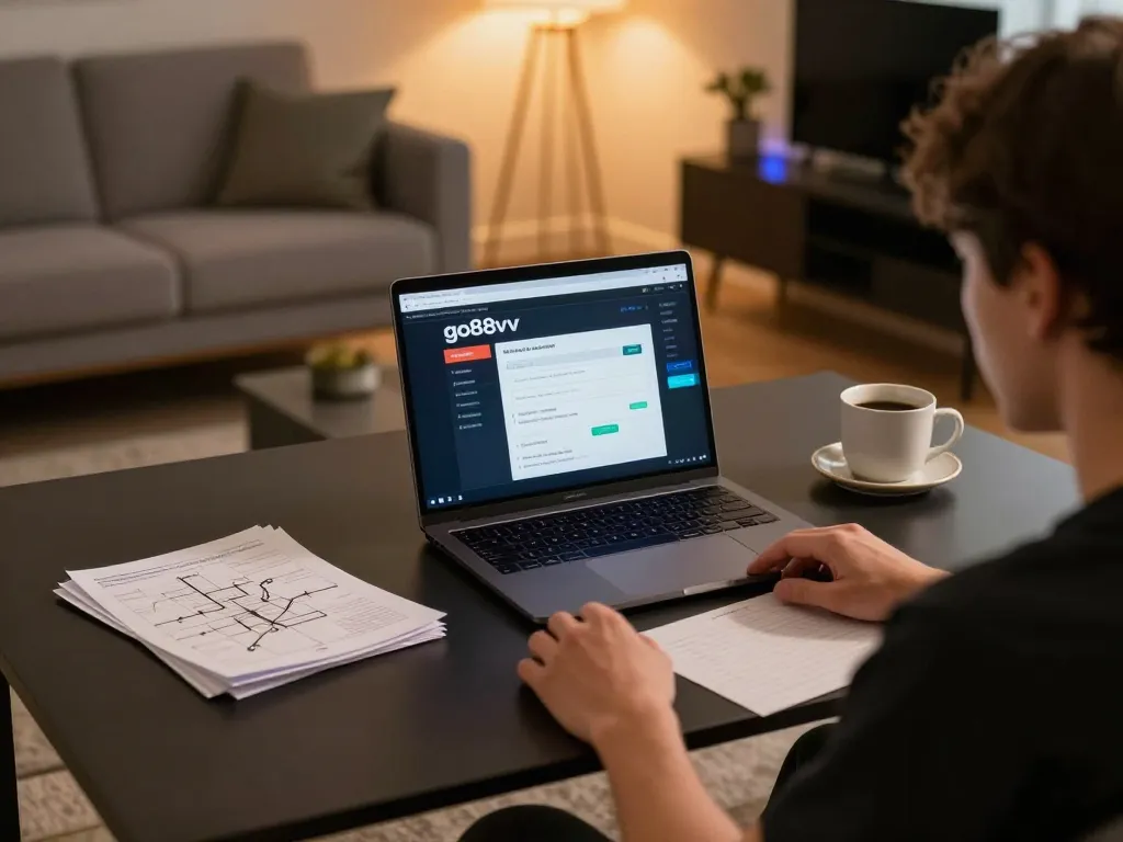 Player engaging with the go88vv casino platform in a cozy home setting, showcasing strategic online gameplay.