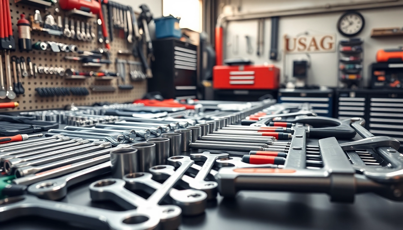 USAG tools showcased in a mechanic's workspace, highlighting quality wrenches and tool sets.