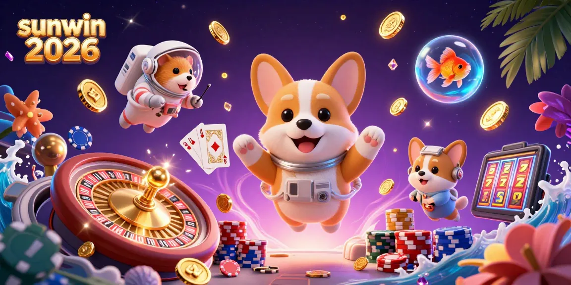 Engage in thrilling gameplay at sunwin 2026, with an astronaut corgi exploring a vibrant casino in zero gravity.