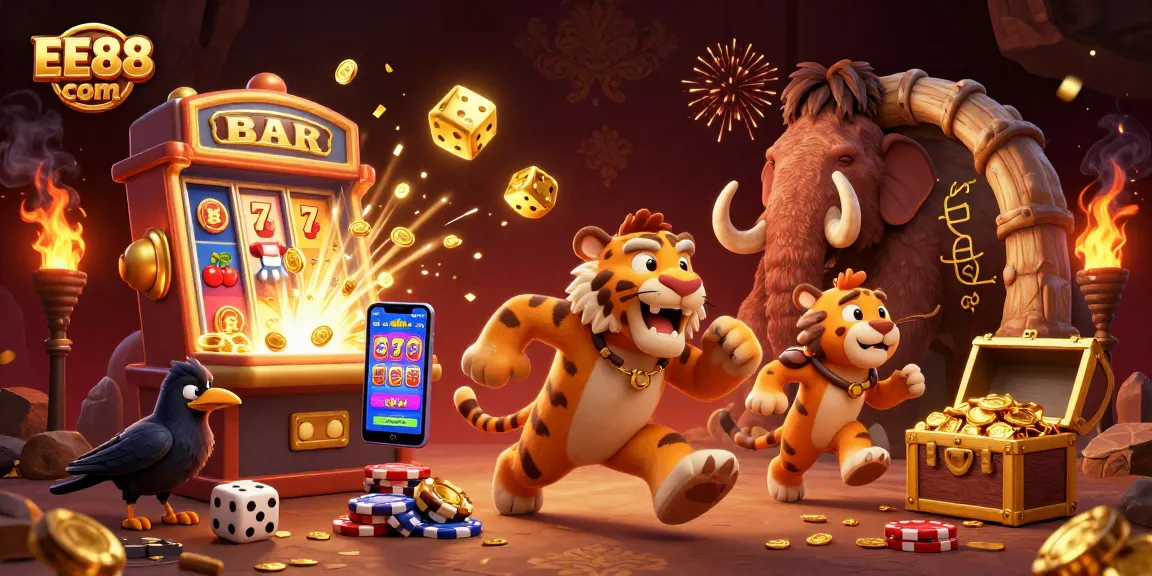 Experience exhilarating gameplay at EE88 com with vibrant 3D casino illustrations showcasing jackpot excitement.