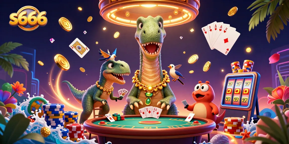 Experience the thrill at s666 with a vibrant casino scene featuring unique characters and exciting game elements.